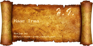 Haar Irma névjegykártya